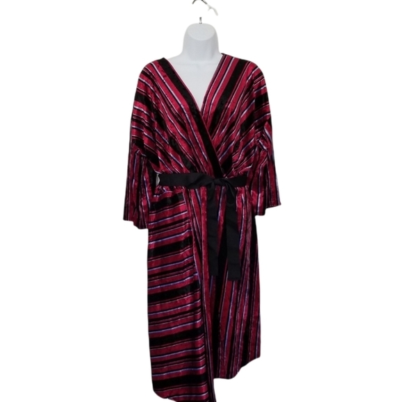 NY Collection Striped Velvet Wrap Dress Asymmetric Hem Belted Plus Petite Sz 2XP - Picture 3 of 7